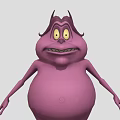 Purple Horned Chubby Game Movie Character With Yellow Eyes And Grinning Expression
