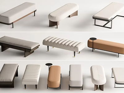 Modern Upholstered Sofa Bench Designs With Various Colors And Metal Legs For Home Decor 3d model
