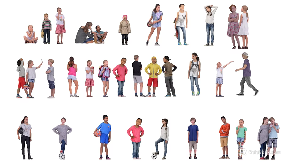 Diverse People of Different Ages in Various Poses and Casual Outfits 3d model 