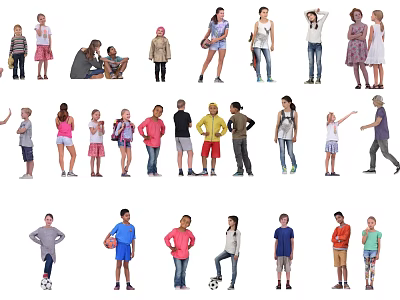 Diverse People of Different Ages in Various Poses and Casual Outfits 3d model