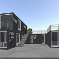 Modern Black Container Building With Multiple Units Staircase And Glass Windows 3d model