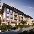 Modern Multi Story Residential Building With Balconies Greenery And Street Lamps