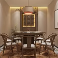 Chinese Style Private Room Interior With Round Dining Table Chairs And Decorative Screen 3d model