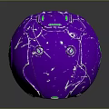 Futuristic Purple Spherical Component With Metallic Finish Geometric Patterns And Green Accents