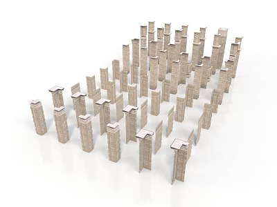 Arranged Dominoes In City Like Structure With Various Heights On White Background 3d model