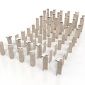 Arranged Dominoes In City Like Structure With Various Heights On White Background