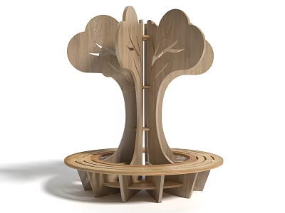 Wooden Tree Shaped Children's Chair with Round Base and Comfortable Seat 3d model