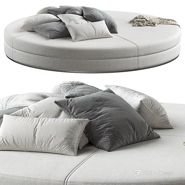 Modern Irregular Round Sofa With Plush Gray And White Pillows For Living Room 3d model 