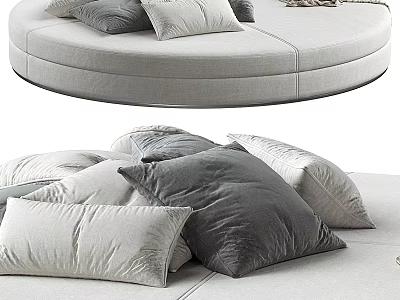 Modern Irregular Round Sofa With Plush Gray And White Pillows For Living Room 3d model