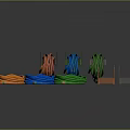 Colorful Storage Racks And Coiled Cables In Various Colors On Dark Background