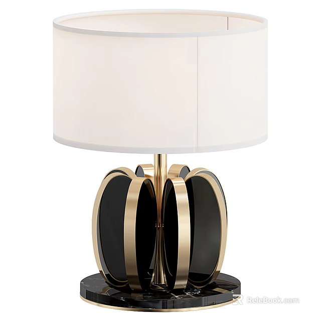 Elegant Modern Table Lamp With White Lampshade And Gold Black Ring Shaped Base 3d model 