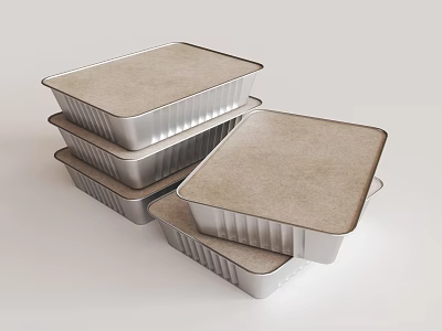 Stacked Aluminum Foil Food Containers With Paper Lids For Storage 3d model