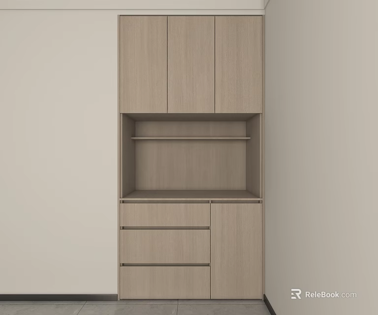Modern Wooden Sideboard Cabinet With Drawers And Open Shelf Design 3d model 