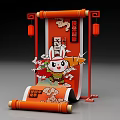 2023 Chinese Traditional Photo Check-in Spot With Red Scroll Lanterns And Cartoon Character