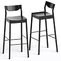 Two Black Modern Bar Stools With Metal Frame And Curved Backrest 3d model