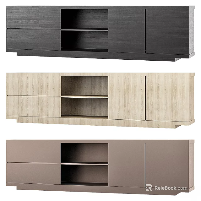 Modern Wooden Dressers With Drawers And Open Shelves In Various Colors 3d model 