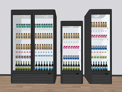 Black Glass Door Commercial Refrigerators with Various Sizes and Beverage Displays 3d model