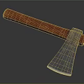 Rustic Axe With Red Wooden Handle And Metal Blade On Reflective Blue Surface