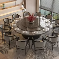 Modern Round Dining Table Set With Chairs Tableware And Flower Vase Decoration 3d model