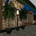 Modern Shopping Mall Store Exterior With Outdoor Seating Potted Plants And Stone Wall