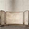Modern Curved Decorative Screen With Beige Panel Metal Frame And Green Plants