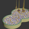 Decorative Light Green Container Filled With Purple Yellow Pellets And Golden Mesh Objects 3d model