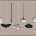 Stylish Pendant Lights with Flower Fan Shapes White Green Interior Design