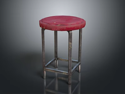 Red Upholstered Circular Seat Bar Stool With Metal Legs And Simple Design 3d model