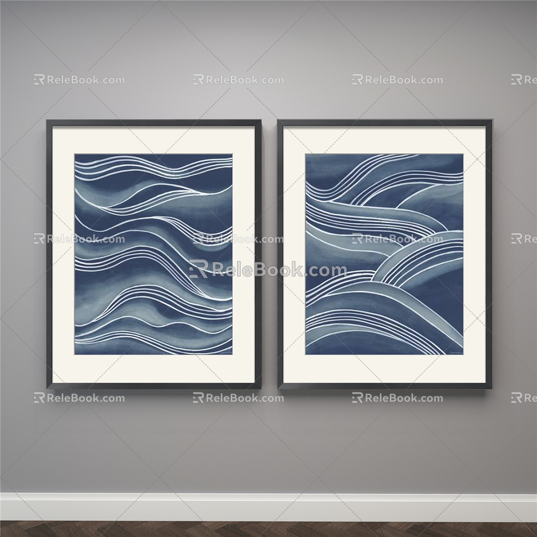 Modern abstract painting simple blue bedroom abstract decorative painting 3d model