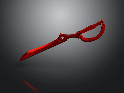 3D Rendered Red Metal Knife Design With Curved Handle And Sharp Blade 3d model