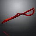 3D Rendered Red Metal Knife Design With Curved Handle And Sharp Blade