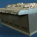 Industrial Control Console With Multiple Displays Control Panels Buttons And Green Beige Design