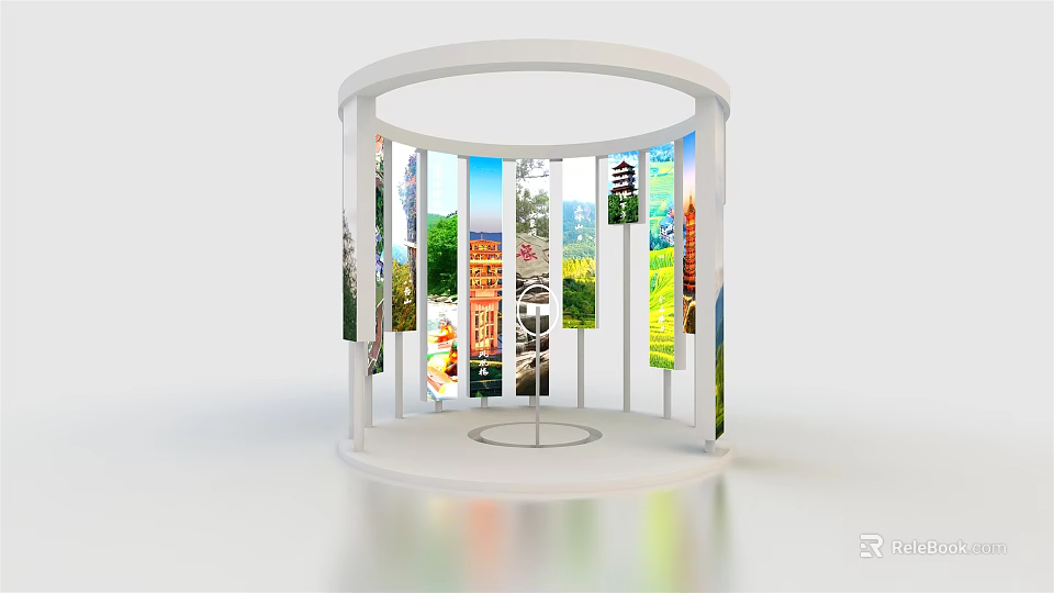 Circular Display Stand With Multiple Scenic Architectural Images Photo Check in Spot 3d model 