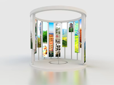 Circular Display Stand With Multiple Scenic Architectural Images Photo Check in Spot 3d model