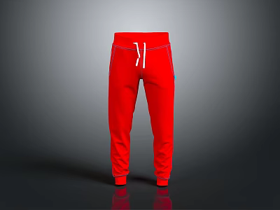 Red Casual Jogger Pants With White Drawstring Elastic Waist And Side Pockets 3d model