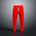 Red Casual Jogger Pants With White Drawstring Elastic Waist And Side Pockets