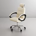 Beige Office Chair With Black Armrests Stitched Design And Metal Base On Wheels