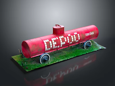 Detailed Red Delta Trading Tanker Truck Model With Wheels On Green Grass Base 3d model