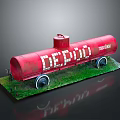 Detailed Red Delta Trading Tanker Truck Model With Wheels On Green Grass Base