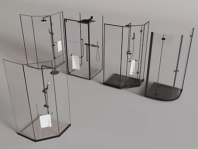 Contemporary Shower Enclosure Designs Featuring Glass Panels And Showerheads In Various Styles 3d model