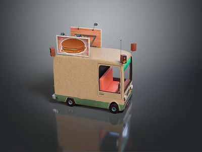 Mobile Hamburger Food Truck With Beige Exterior Green Accents And Window 3d model