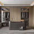 Modern Luxury Walk-in Closet Interior Design With Wooden Cabinets Mirrors Lighting And Hanging Clothes