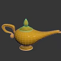 Vintage Golden Metal Decorative Furniture Lamp With Ornamental Top Curved Handle And Round Base