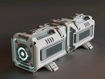 Modular Industrial Equipment With Blue Glowing Circular Panel Ventilation Grilles And Sturdy Frame 3d model