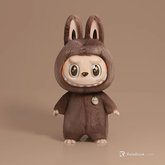 Cute Brown Stuffed Doll With Rabbit Ears Hooded Coat And Big Eyes 3d model 
