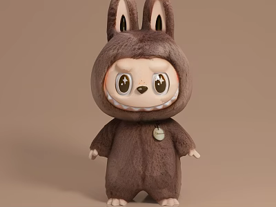 Cute Brown Stuffed Doll With Rabbit Ears Hooded Coat And Big Eyes 3d model