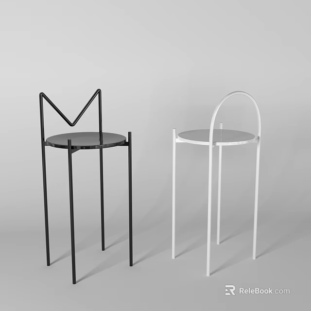 Modern Minimalist Black and White Bar Stools with Metal Frame and Round Seat 3d model 