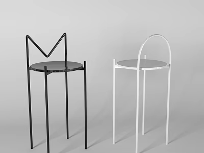 Modern Minimalist Black and White Bar Stools with Metal Frame and Round Seat 3d model