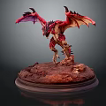 Mythical Red Winged Dragon Sculpture With Detailed Claws And Rock Base