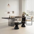 Modern Tea Table and Chairs with Tea Sets Vase and Pendant Light in Bright Room